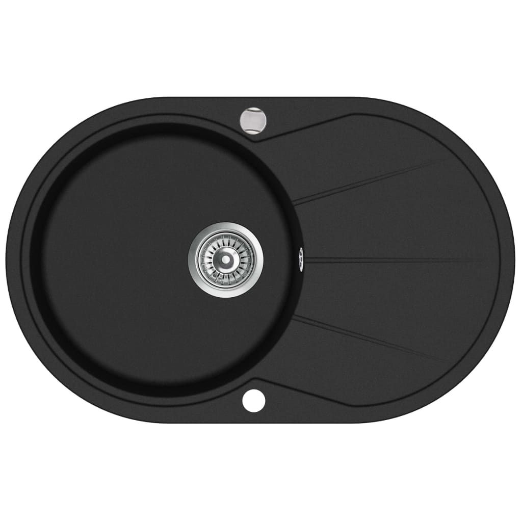 NNEVL Granite Kitchen Sink Single Basin Oval Black - Image 2