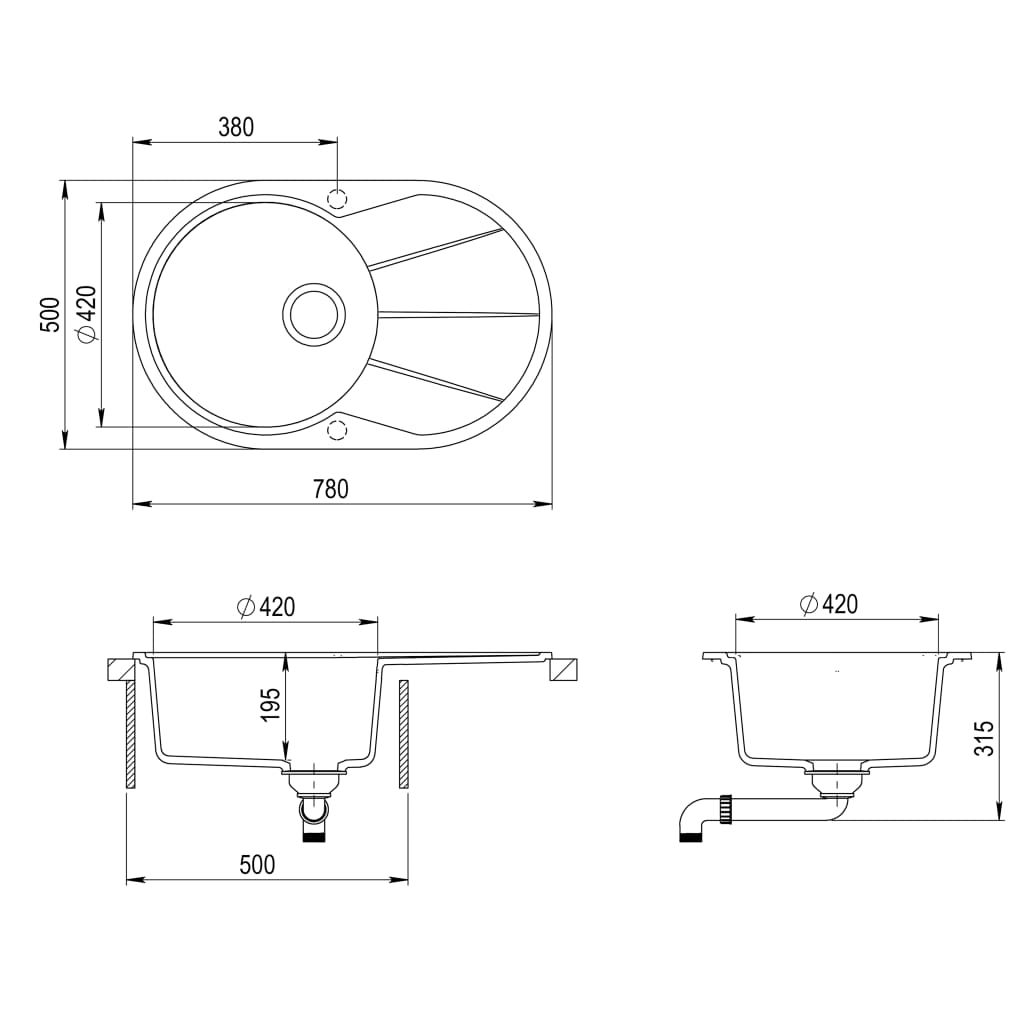 NNEVL Granite Kitchen Sink Single Basin Oval Black - Image 5