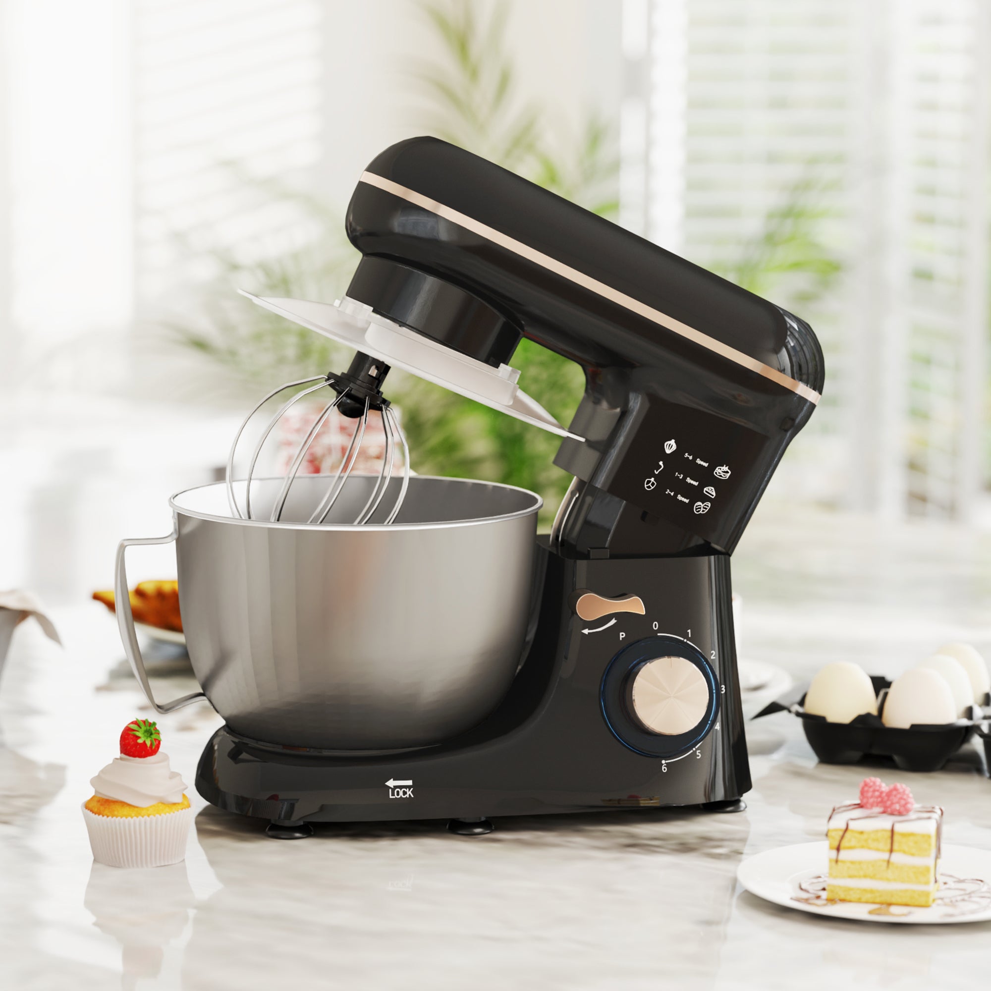 1300W Kitchen Stand Mixer, with Accessories - Black - Image 2