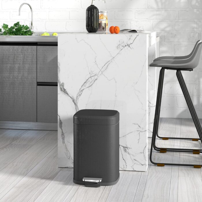 12L Modern Boxy Metal Home Kitchen Bin - Black - Image 2