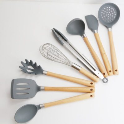 Silicone Kitchen Utensils Set with Wooden Handle