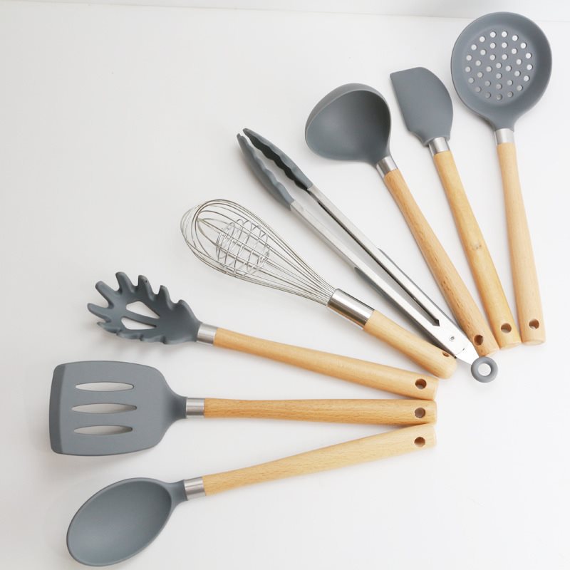 Silicone Kitchen Utensils Set with Wooden Handle