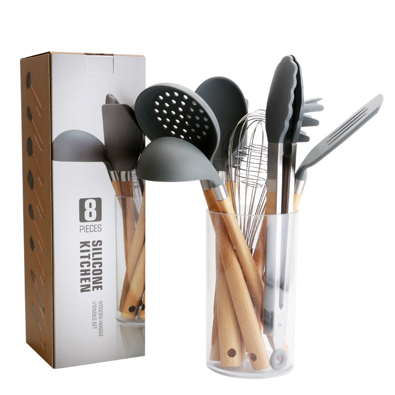 Silicone Kitchen Utensils Set with Wooden Handle - Image 6