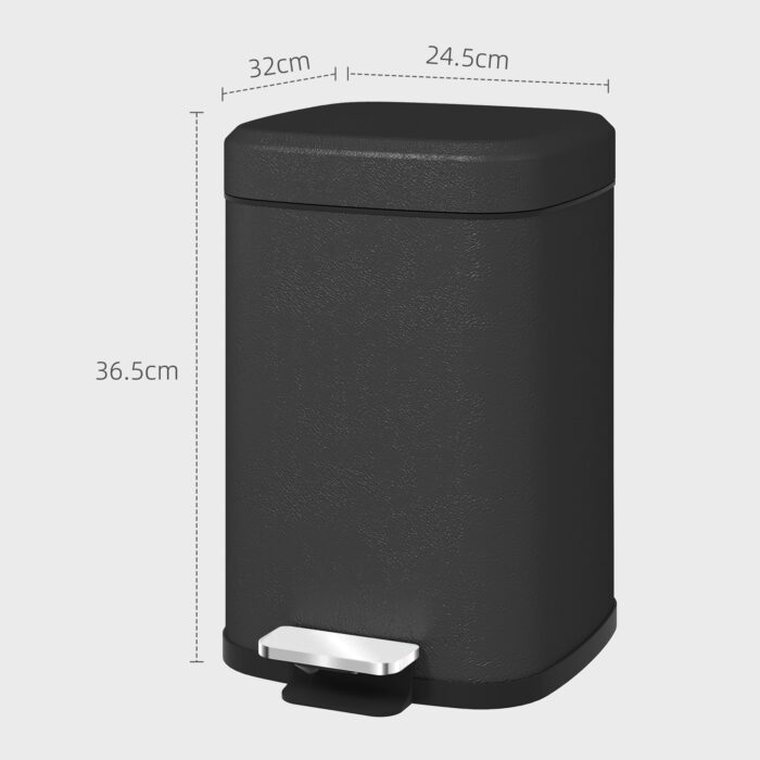 12L Modern Boxy Metal Home Kitchen Bin - Black - Image 3