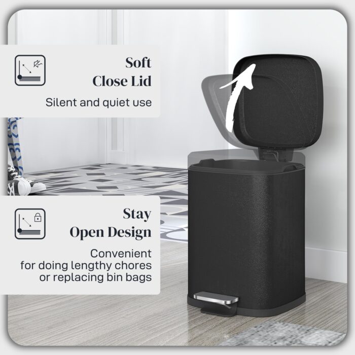 12L Modern Boxy Metal Home Kitchen Bin - Black - Image 5