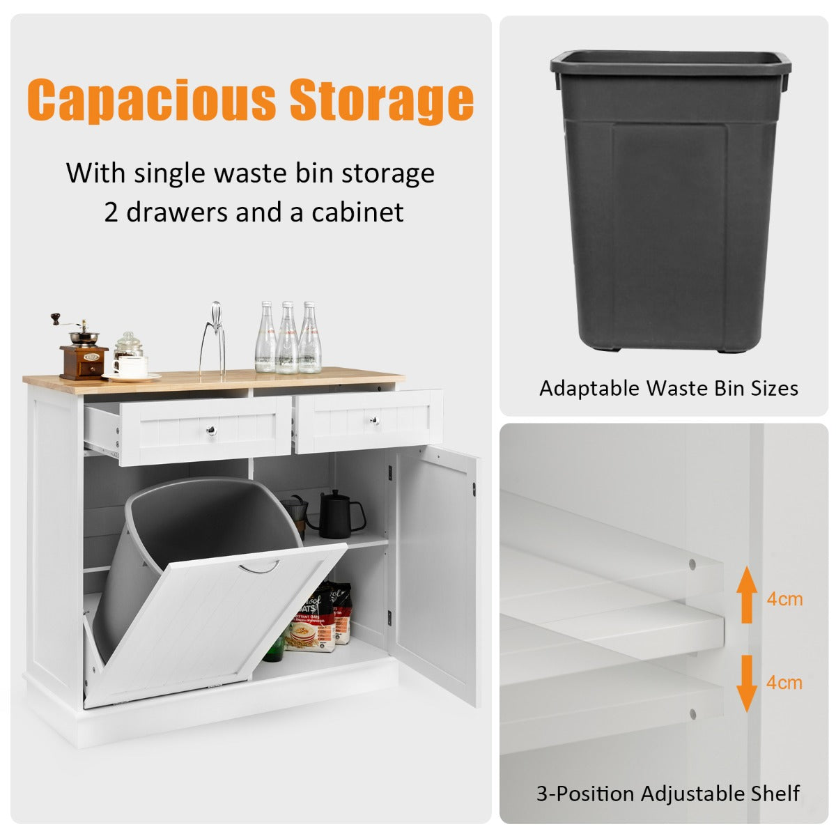 NNECW Kitchen Trash with Adjustable Shelf for Kitchen-White - Image 5
